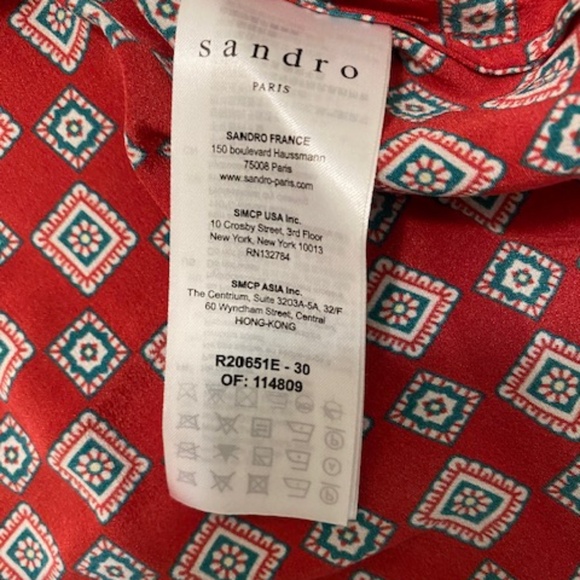 Sandro Red Geometric Print Silk Mini Dress Size 4 - Picture 13 of 15